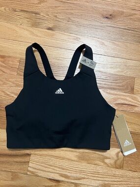 adidas Black High-Neck Sports Bra with White Logo